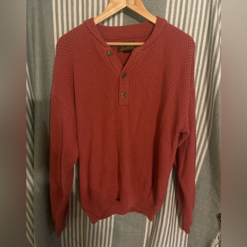 Eddie Bauer Red Waffle Henley Sweater Size‎ XL